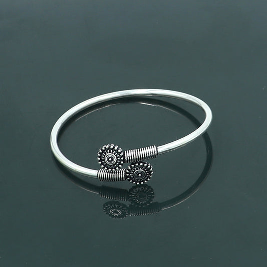 925 sterling silver handmade flower design stylish kada bangle bracelet tribal jewelry nsk878 - TRIBAL ORNAMENTS