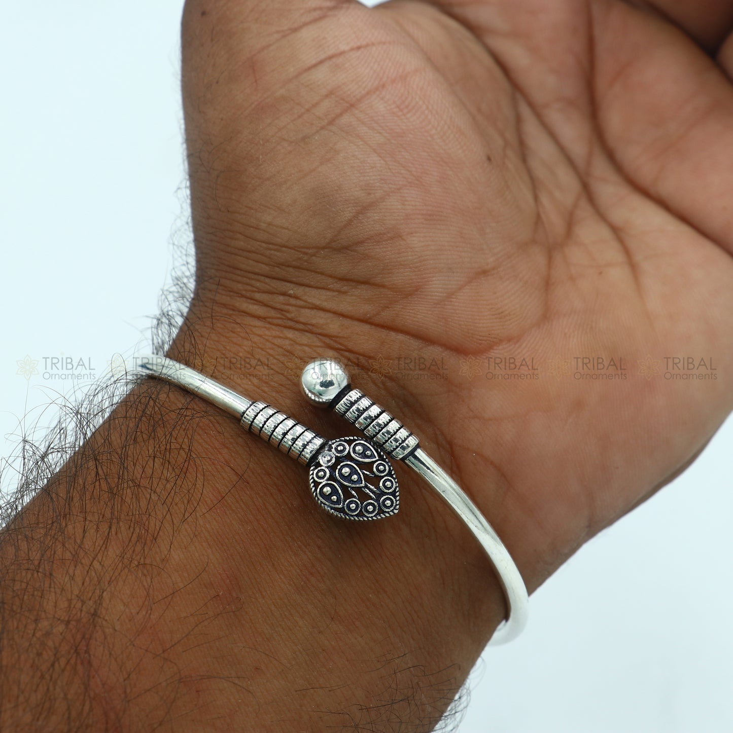 925 sterling silver handmade peacock feather design stylish kada bangle bracelet tribal jewelry nsk864 - TRIBAL ORNAMENTS