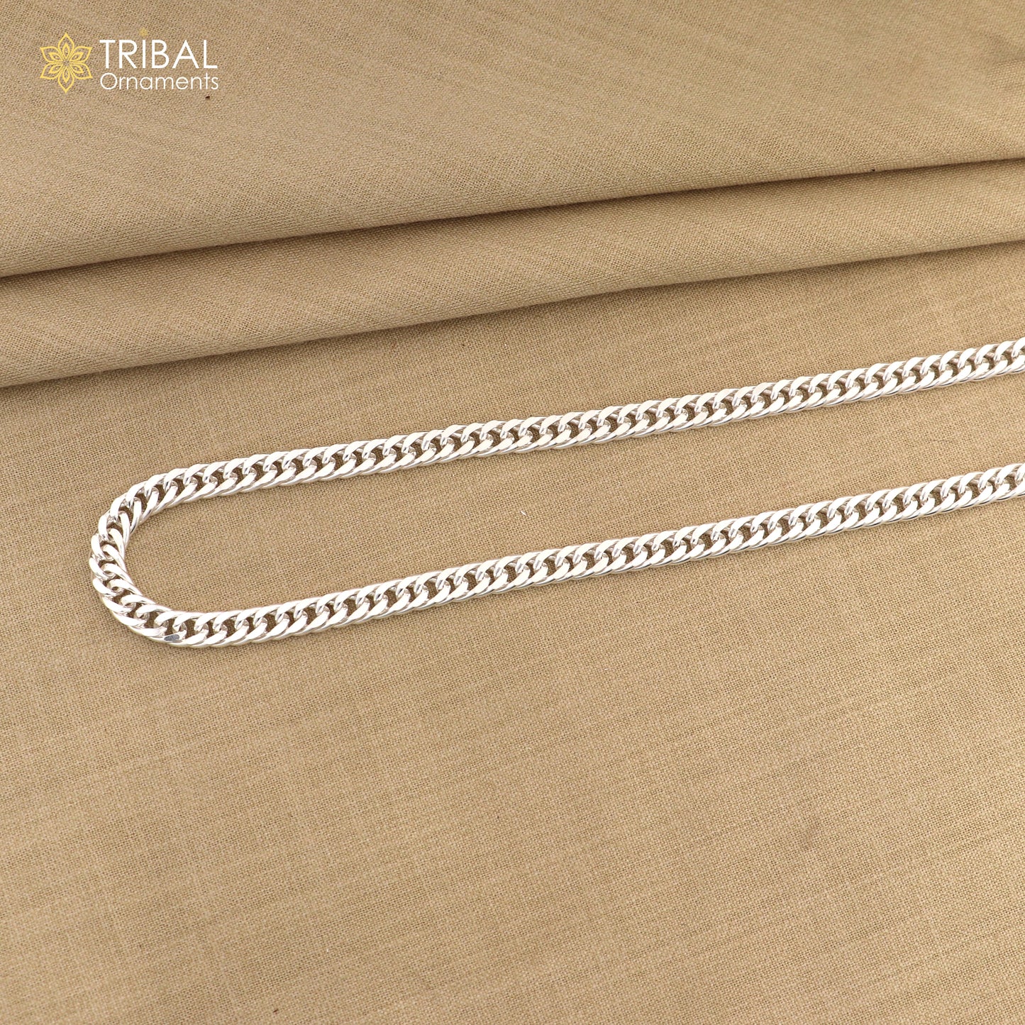 20"/24" 4MM 925 sterling silver handmade solid fancy stylish silver chain necklace curb cuban chain best gifting jewelry from India ch246 - TRIBAL ORNAMENTS