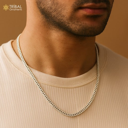 Sterling silver 3mm 20/24-inch modern chain necklace with trendy, handcrafted design showcasing a stylish, distinctive look.