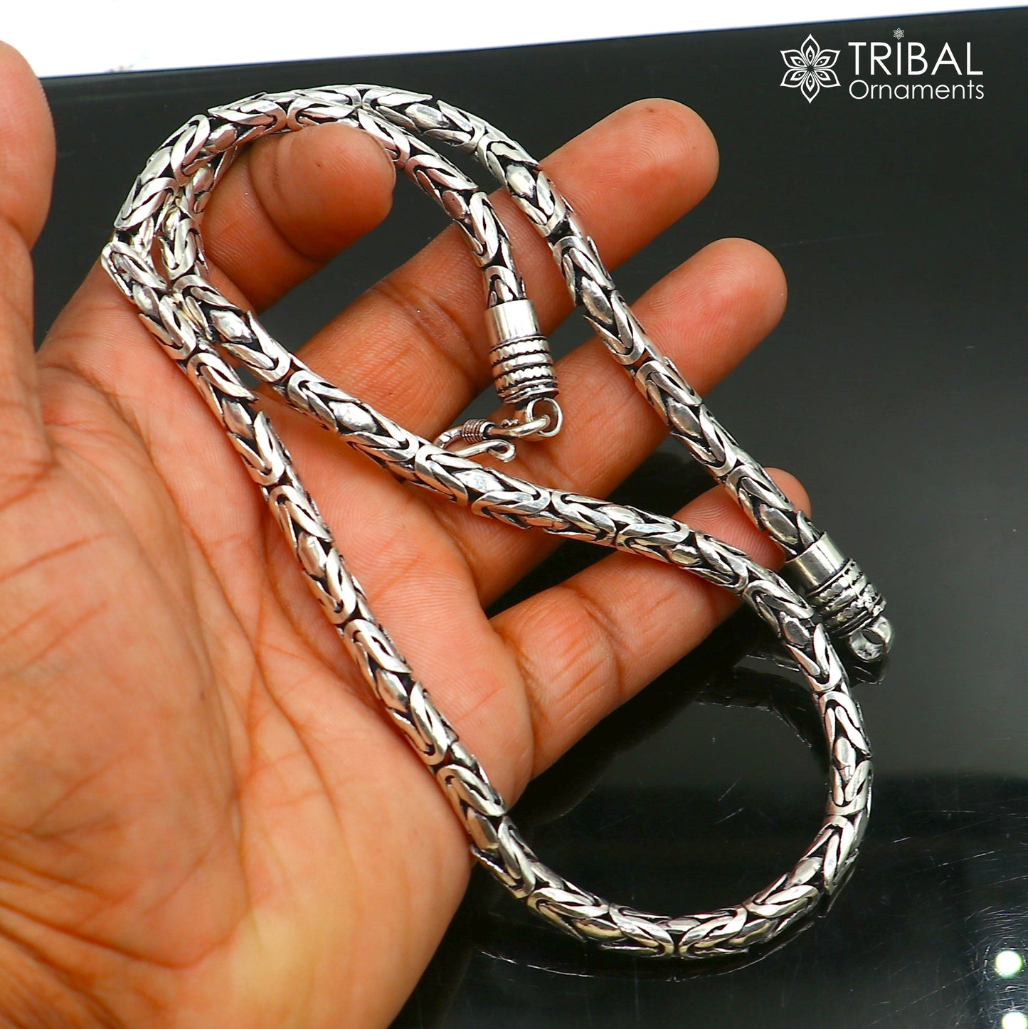 925 Sterling silver Byzantine chain necklace, 6mm wide, men's jewelry by TRIBAL ORNAMENTS, versatile gift-ready chain.