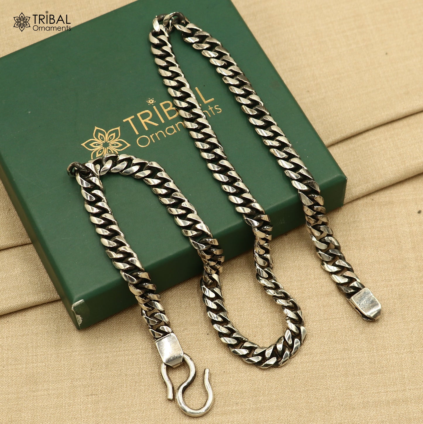 Men's heavy 8mm solid chain stylish design 925 sterling silver handmade heavy necklace solid oxidized chain necklace tribal jewelry ch616 - TRIBAL ORNAMENTS