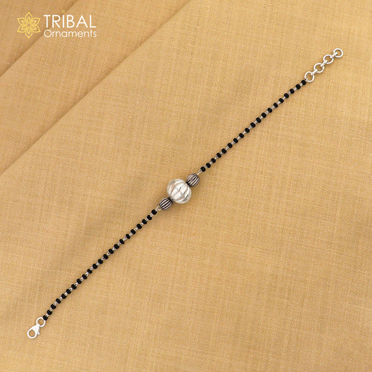 925 sterling silver modern cultural black beaded all sizes girls bracelet Combo use bracelet or anklets, best Mangalsutra bracelet sbr458 - TRIBAL ORNAMENTS