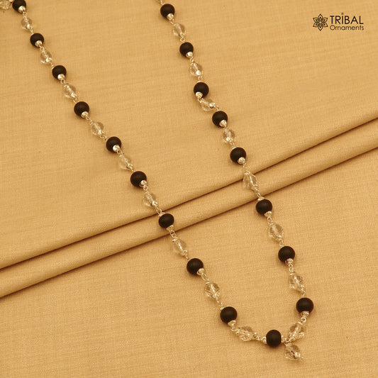 54 /108 beads Karungali and Sphatik beads navkar jaap mala 925 solid silver chanting necklace ch613 - TRIBAL ORNAMENTS