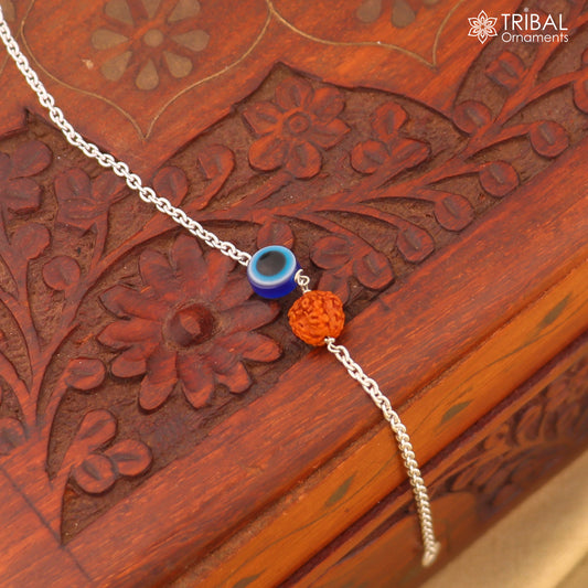 Evil eye with rudraksha silver bracelet 925 Sterling silver unisex chain bracelet jewelry sbr781 - TRIBAL ORNAMENTS