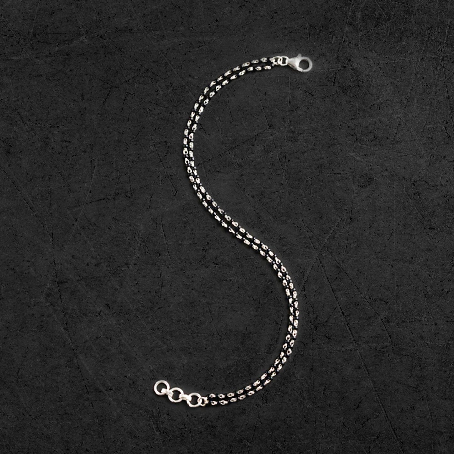 925 sterling silver black beaded and double chain bracelet Combo use bracelet or anklets, Mangalsutra bracelet mbr01 - TRIBAL ORNAMENTS