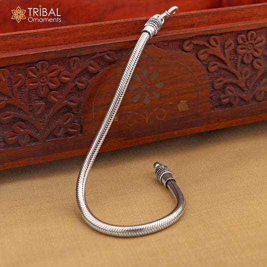 925 sterling silver snake chain bracelet, unisex vintage jewelry with a flexible 6-inch, 4mm stylish snake design by Tribal Ornaments.