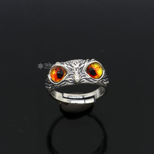 925 sterling silver yelloweyes Owl Ring ,Bird Ring , Bird Lover Jewelry sr715 - TRIBAL ORNAMENTS
