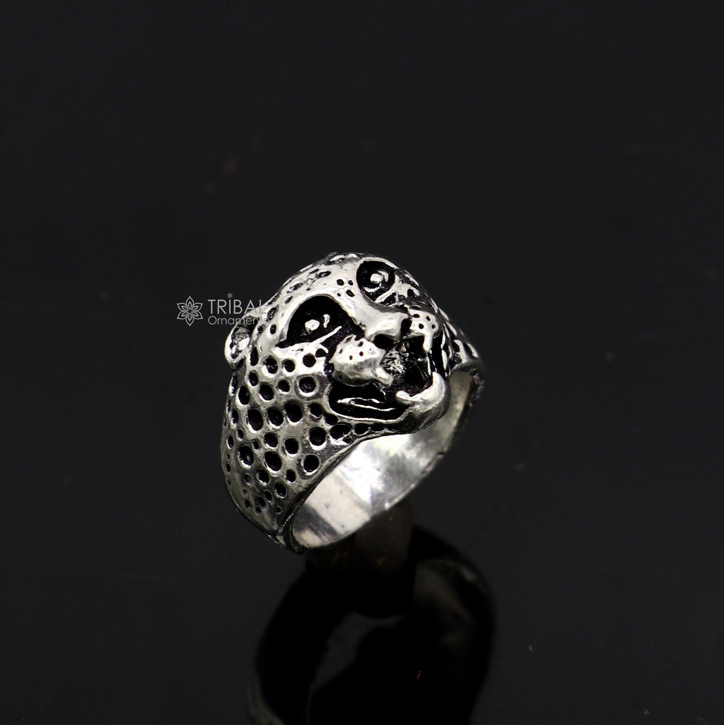 92.5% sterling silver handmade king leopard face for men's and boys gifting, stylish luxury lion ring sr710 - TRIBAL ORNAMENTS