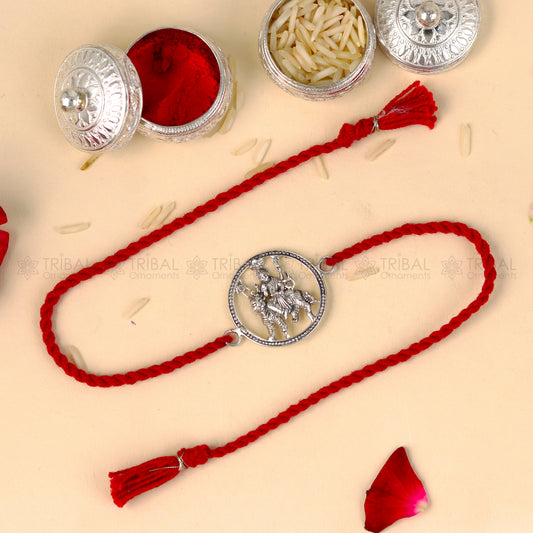 925 Sterling silver Lord Bhawani Maa Duga Maa thread bracelet with red thread and intricate pendant design by TRIBAL ORNAMENTS