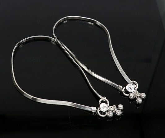 10.5" 925 solid silver handmade 3mm flat wheat chain ankle bracelet, vintage style charm anklets, tribal belly dance jewelry ank560 - TRIBAL ORNAMENTS