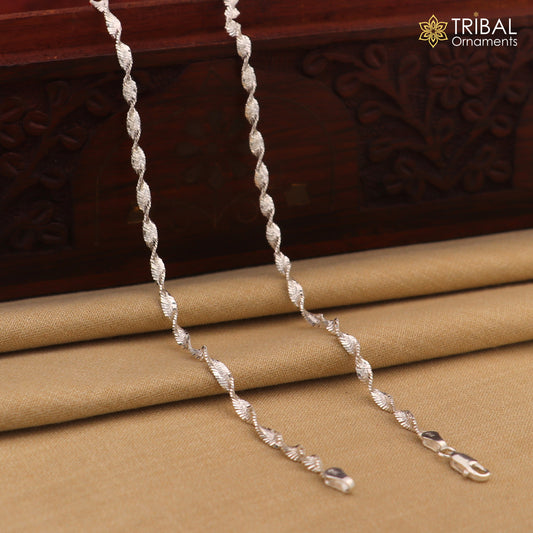10.5" 925 sterling silver twisting chain anklet bracelet amazing light weight ankle jewelry ank653 - TRIBAL ORNAMENTS