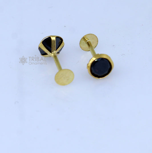 14Kt yellow gold black diamond stud earring for unisex er188 - TRIBAL ORNAMENTS