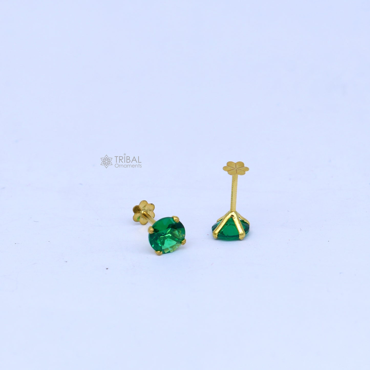 14Kt yellow gold green diamond stud earring for unisex er191 - TRIBAL ORNAMENTS