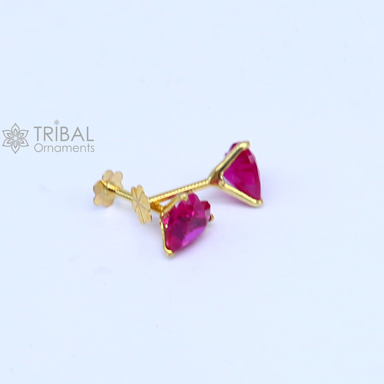 14Kt yellow gold pink diamond stud earring for unisex er190 - TRIBAL ORNAMENTS