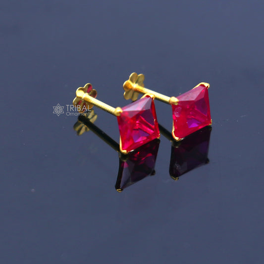 14Kt yellow gold pink diamond stud earring for unisex er197 - TRIBAL ORNAMENTS