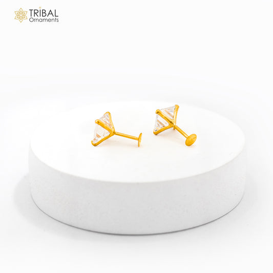 14Kt yellow gold white diamond stud earring for unisex er194 - TRIBAL ORNAMENTS