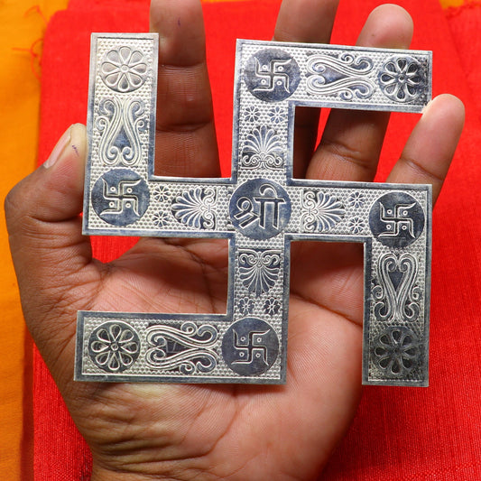 4x4 inches 925 sterling silver handmade swastika amazing divine holy swastik for your home and temple su892 - TRIBAL ORNAMENTS
