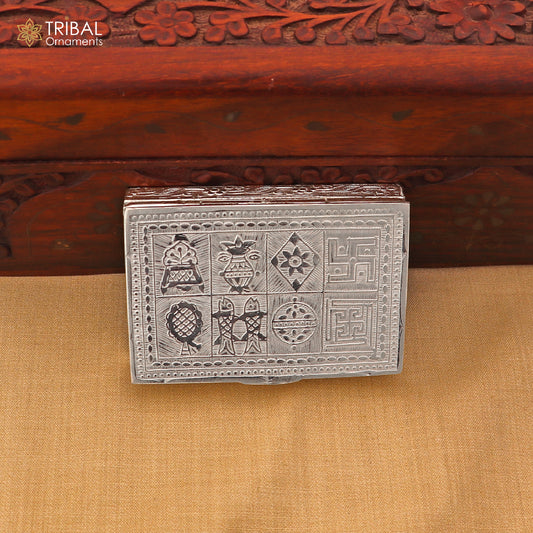 3"X2" 925 sterling silver ashth mangal box trinket box rectangle shape box collection, stb890 - TRIBAL ORNAMENTS