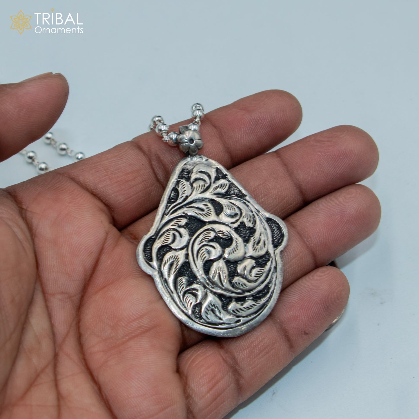 30" 925 sterling silver handmade beaded chain with chitai design long necklace traditional cultural functional pendant necklace jewelry Set712 - TRIBAL ORNAMENTS