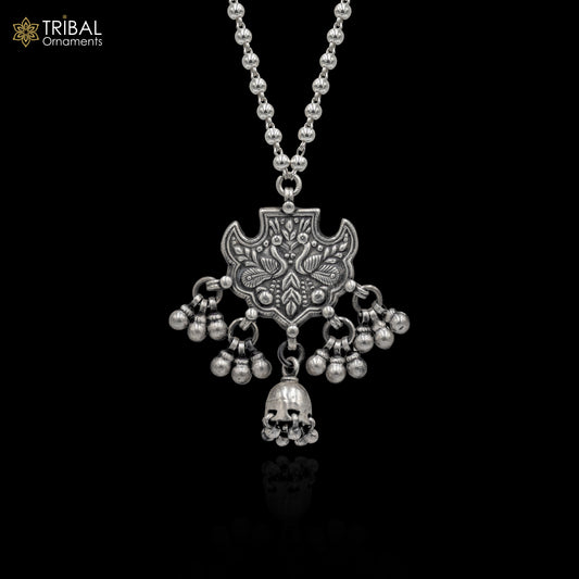 30" 925 sterling silver handmade beaded chain with peacock design long necklace traditional cultural functional pendant necklace jewelry Set707 - TRIBAL ORNAMENTS