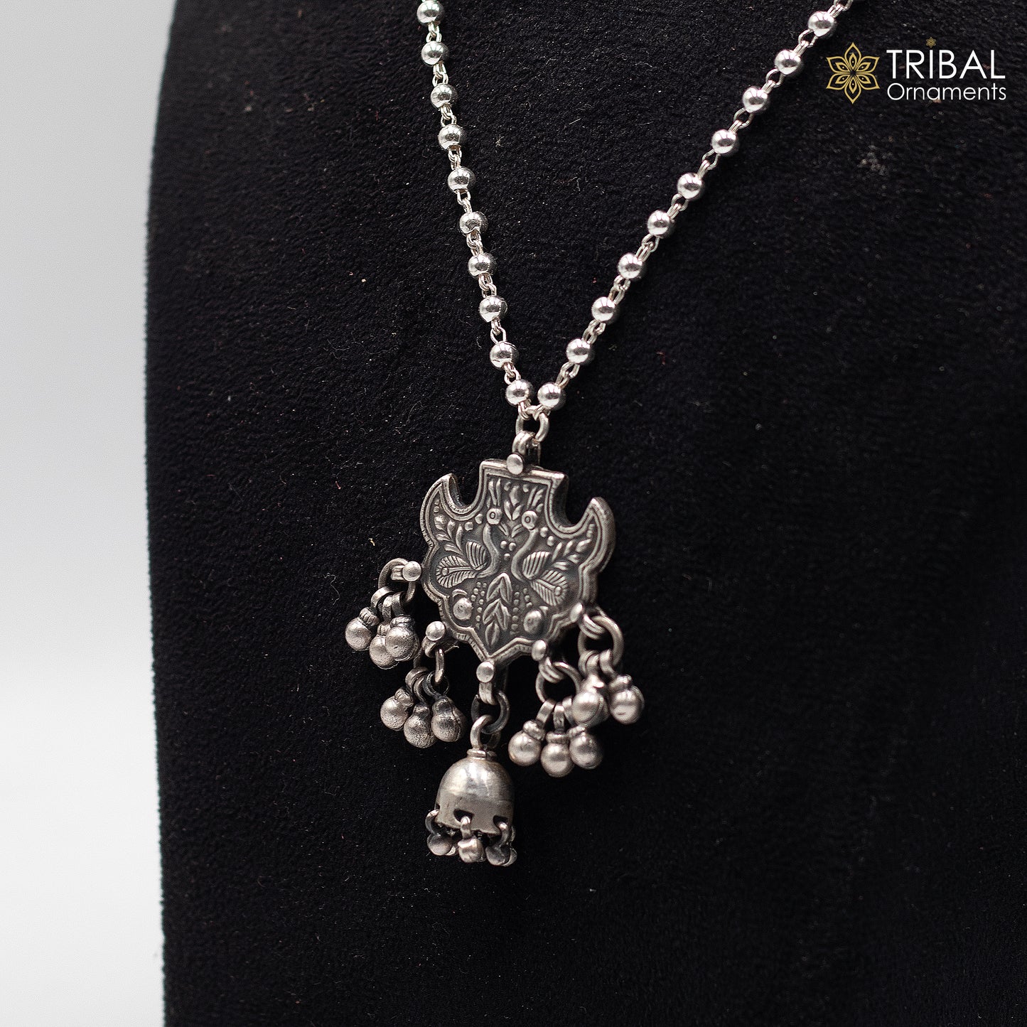30" 925 sterling silver handmade beaded chain with peacock design long necklace traditional cultural functional pendant necklace jewelry Set707 - TRIBAL ORNAMENTS