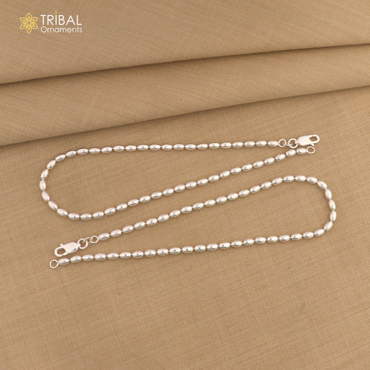 Sterling silver 3mm beaded ball chain anklet from TRIBAL ORNAMENTS, lightweight and delicate silver jewelry for belly dance and casual wear.