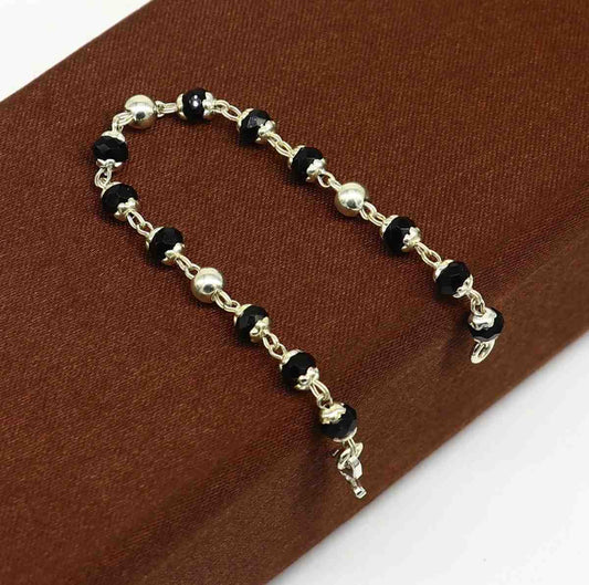 4.5" inches long handmade sterling silver beaded bracelet for baby krishna figurine or sculpture puja necklace sbr226