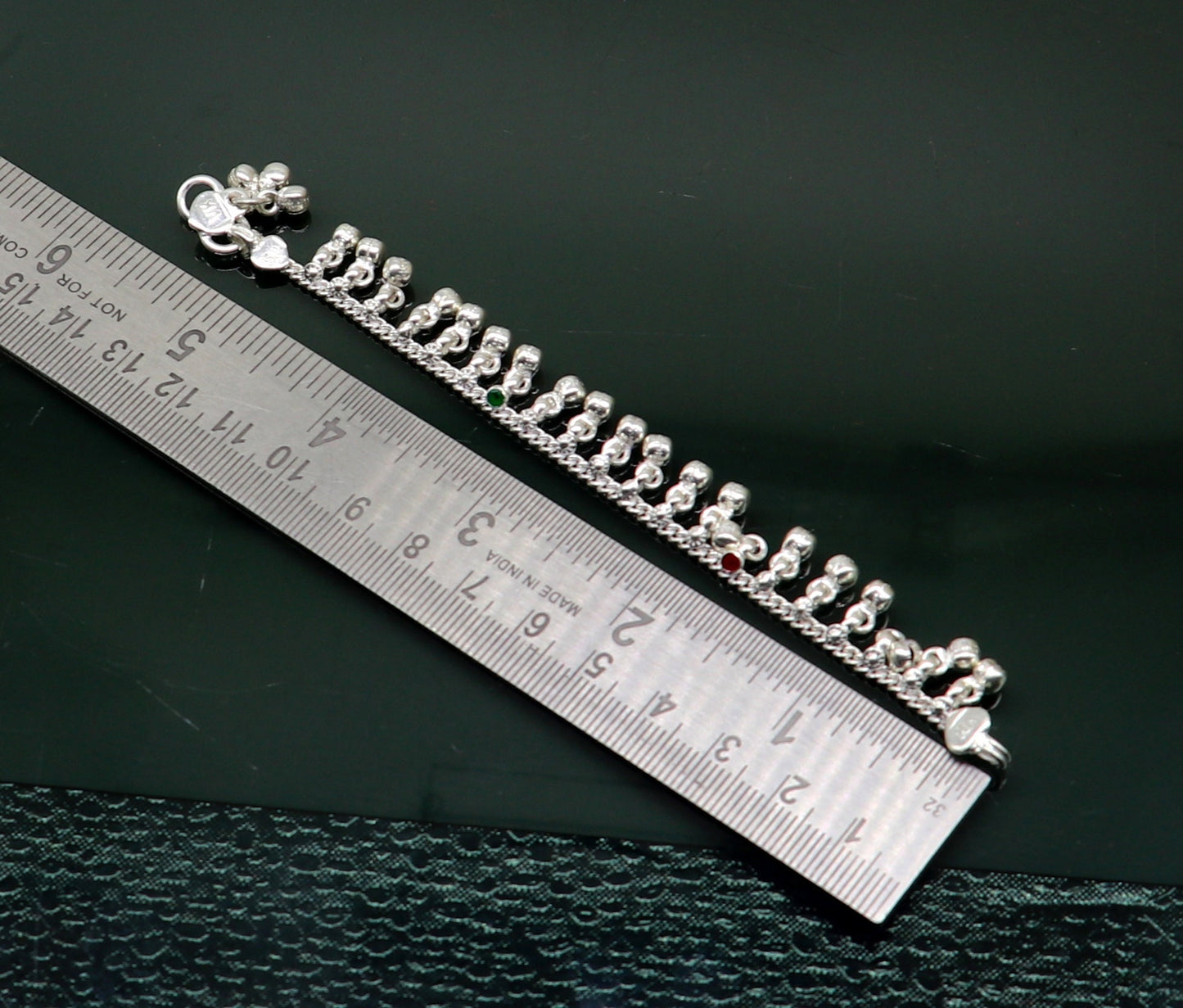 5.5" Handmade sterling silver new born baby anklets, excellent waved charming noisy bells baby anklet bracelet, payal kids jewelry ank280 - TRIBAL ORNAMENTS