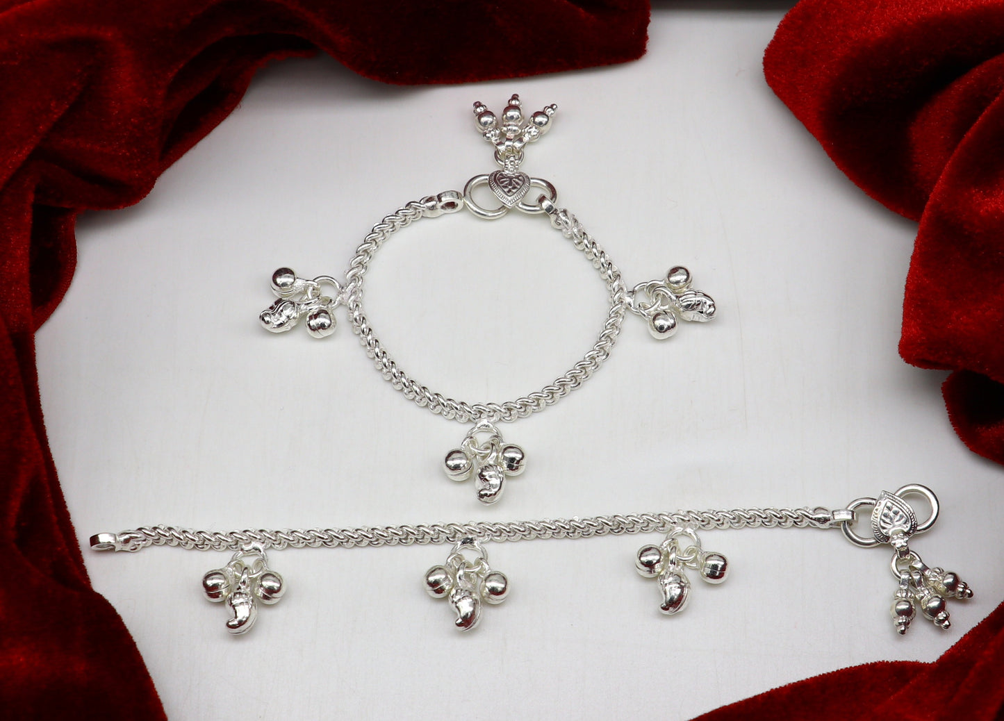 5.5" sterling silver baby kids handmade noisy bells anklets baby ankle bracelet, awesome noisy charm anklets kids jewelry from India ank320 - TRIBAL ORNAMENTS