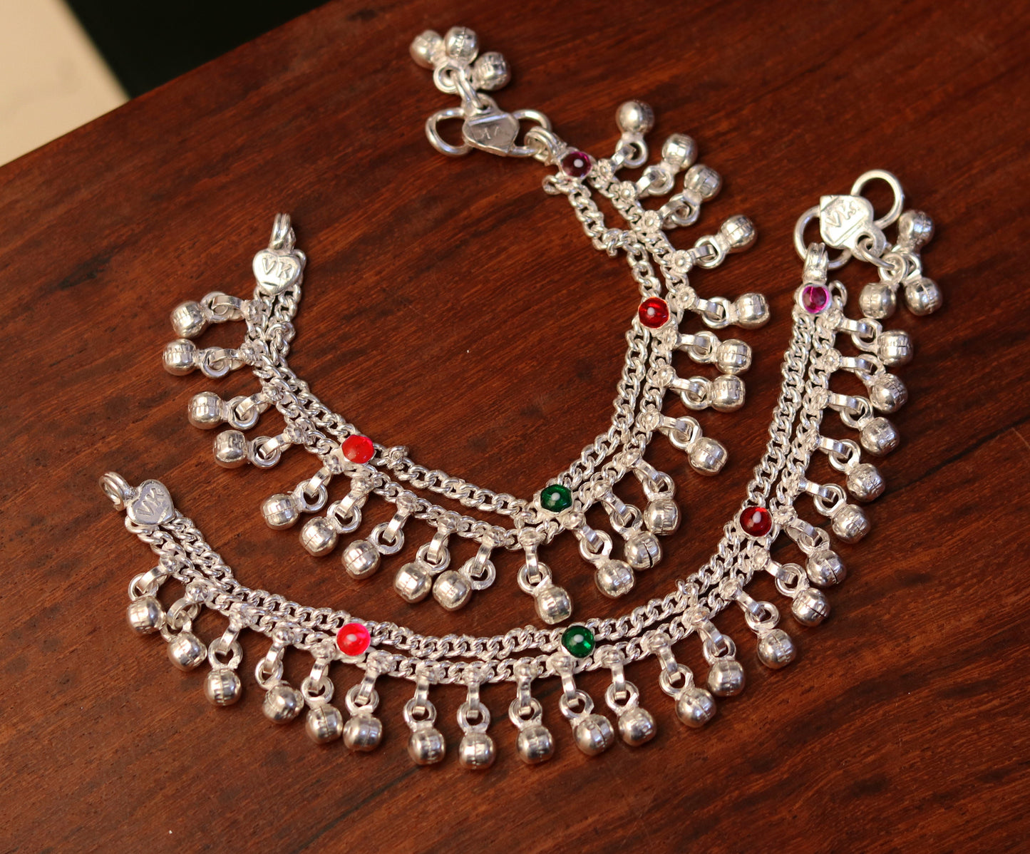 5.7" Handmade sterling silver baby anklets, excellent hanging noisy bells ghungroo, baby charm ankle bracelet,payal for kids jewelry ank162 - TRIBAL ORNAMENTS