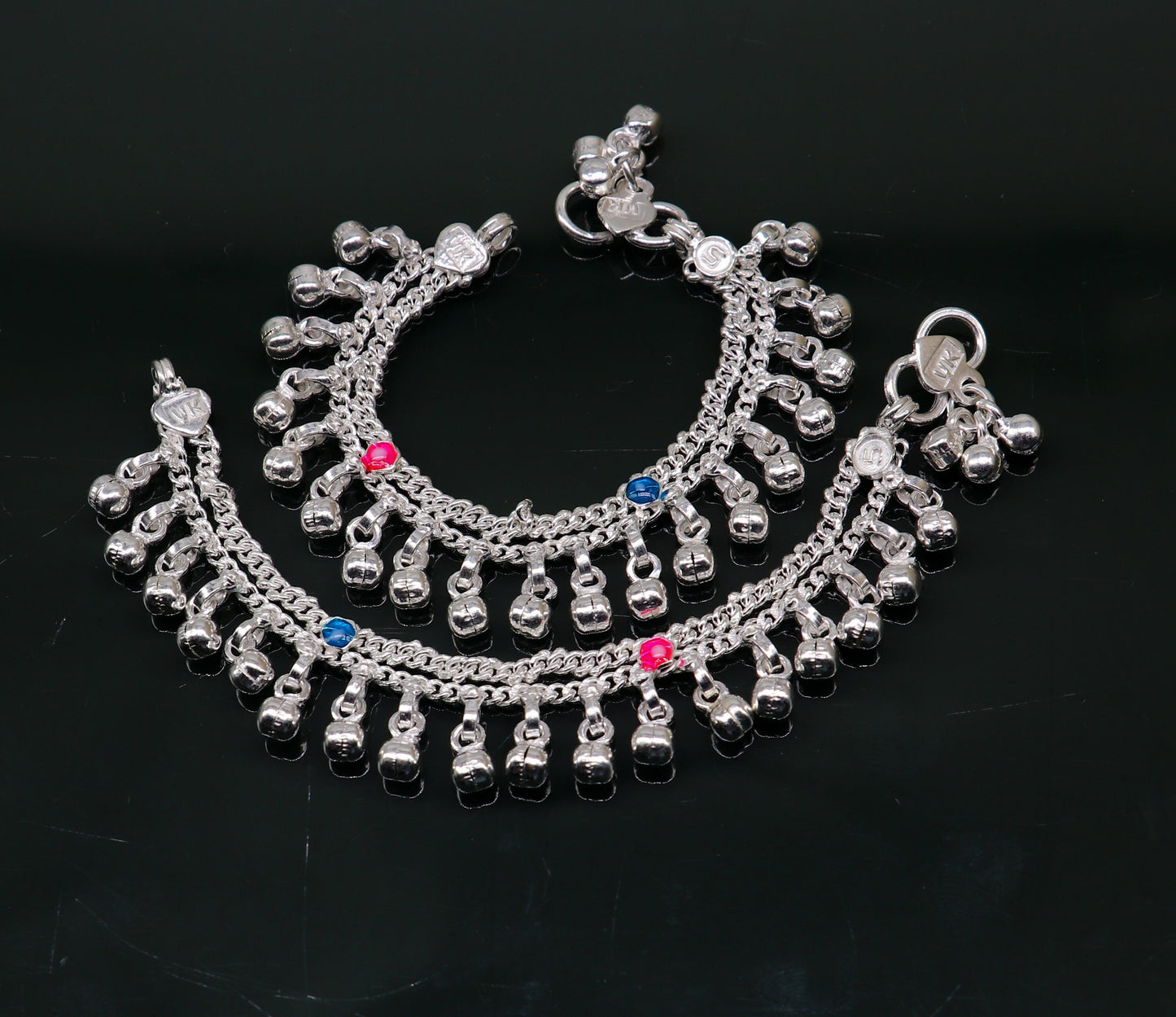 5" Handmade sterling silver new born baby anklets, excellent waved charming noisy bells baby anklet bracelet, payal for kids jewelry ank278 - TRIBAL ORNAMENTS