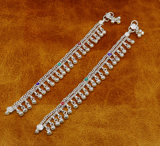 6" inches Sterling silver handmade double chain jingling ankle bracelet baby anklet noisy sound bells charm foot anklets jewelry ank303 - TRIBAL ORNAMENTS