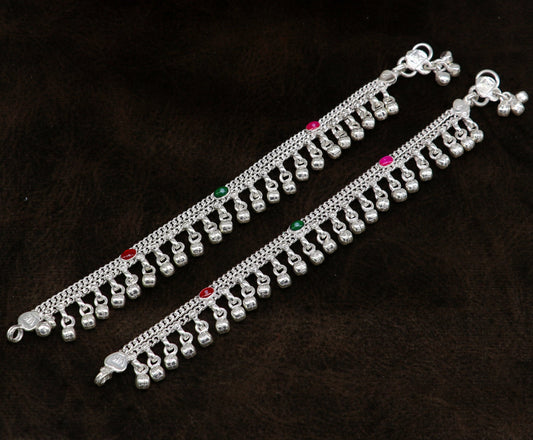 6" long handmade customized waved jingling bells double chain fabulous noisy anklets for baby or kids personalized gift foot bracelet ank293 - TRIBAL ORNAMENTS