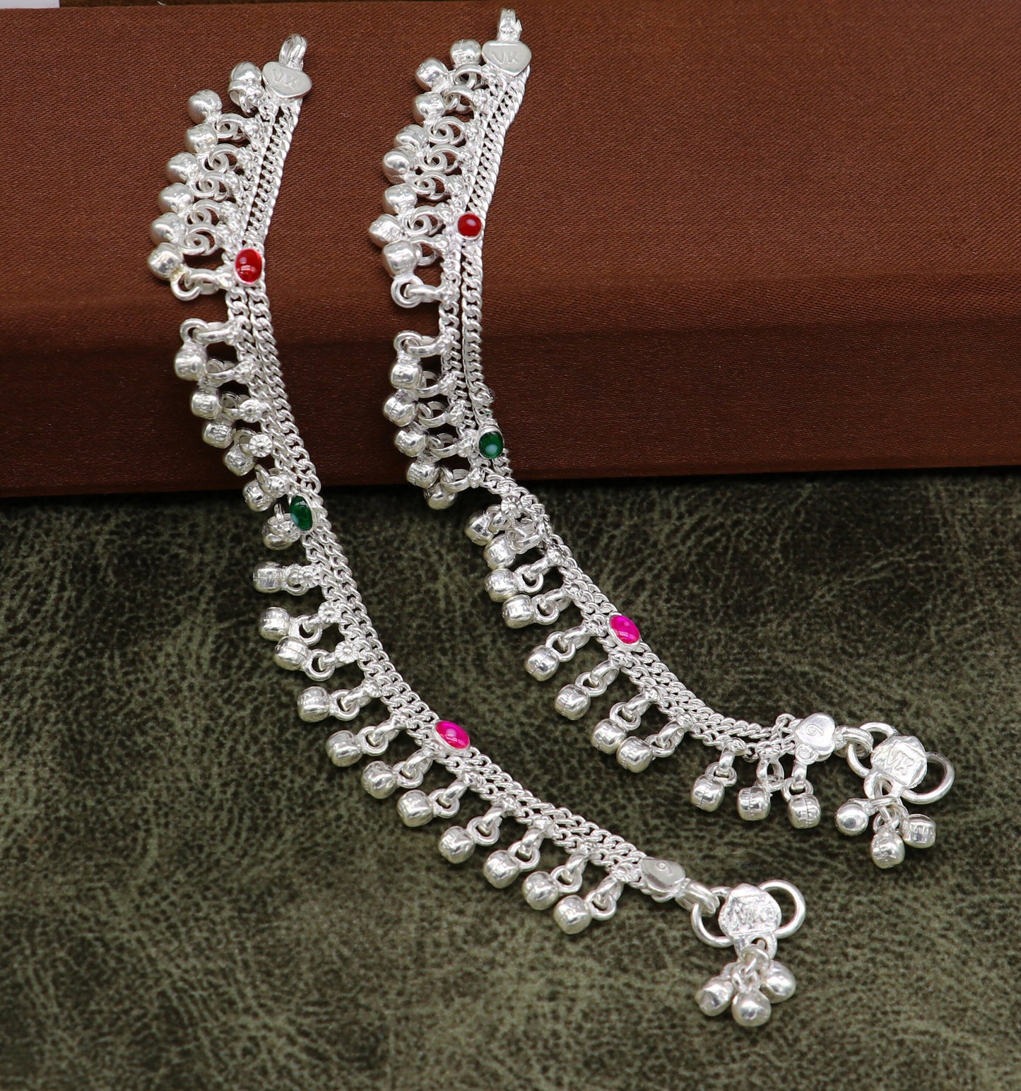 6" long handmade customized waved jingling bells double chain fabulous noisy anklets for baby or kids personalized gift foot bracelet ank293 - TRIBAL ORNAMENTS