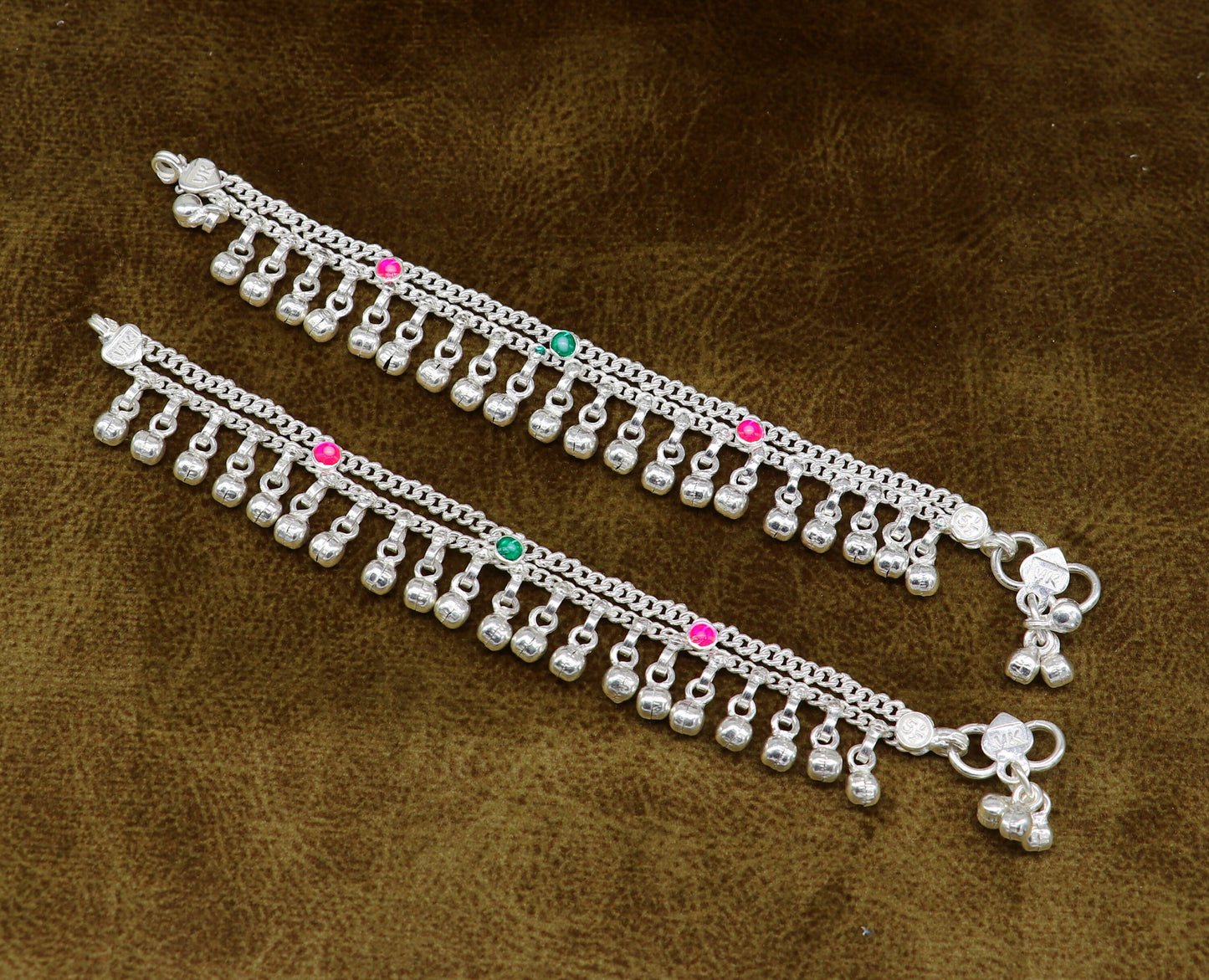 6" Pure sterling silver handmade jingling anklets new born baby ankle bracelet, best gifting noisy anklets kids jewelry from India ank309 - TRIBAL ORNAMENTS