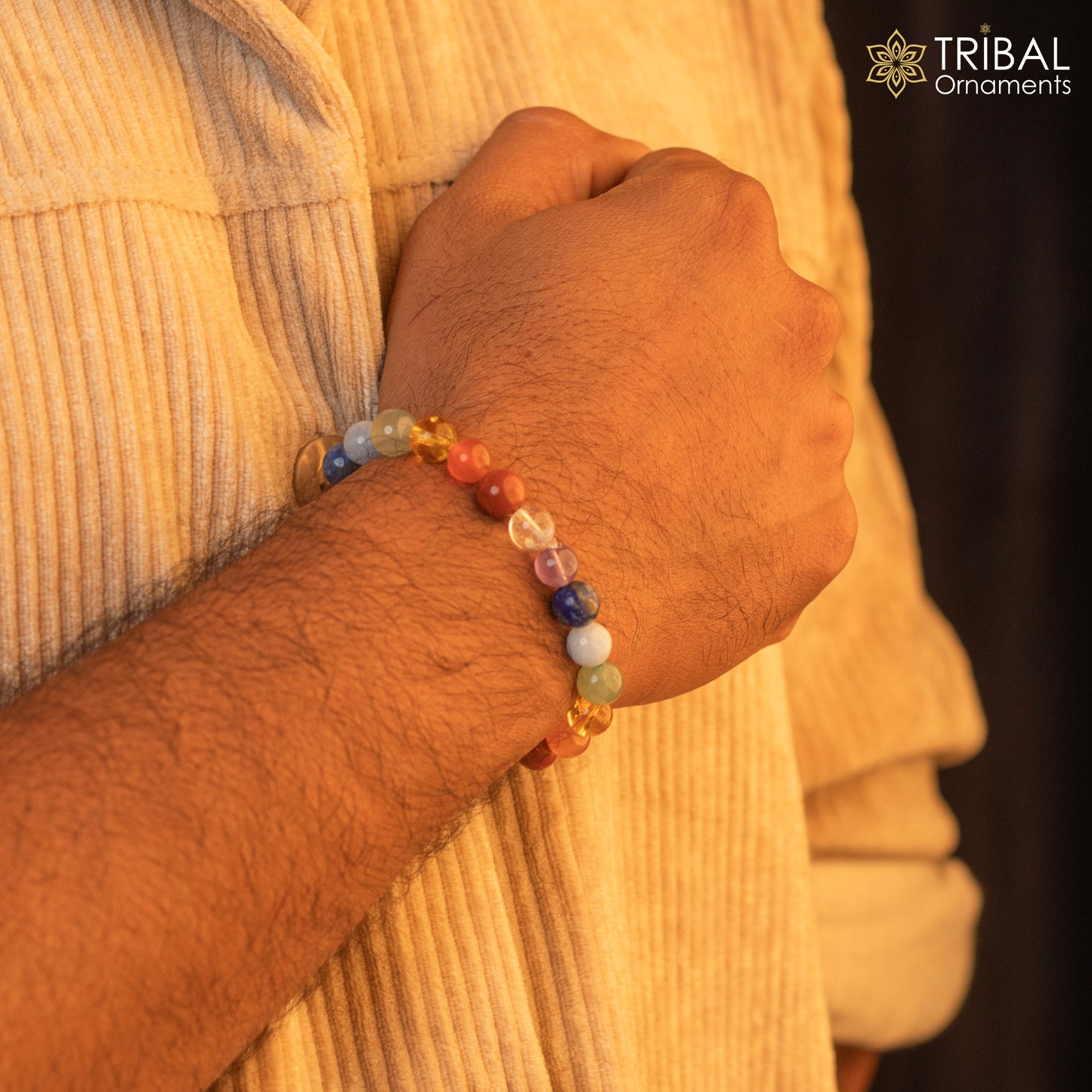 8 MM 7 Chakra multicolor (crystal) natural stone beaded handmade bracelet, customized unisex Jewelry, stnbr122 - TRIBAL ORNAMENTS