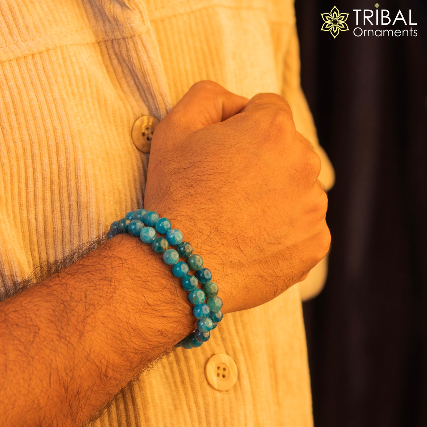 8 MM Blue apatite turquoise natural stone beaded handmade bracelet, customized unisex Jewelry, stnbr112 - TRIBAL ORNAMENTS