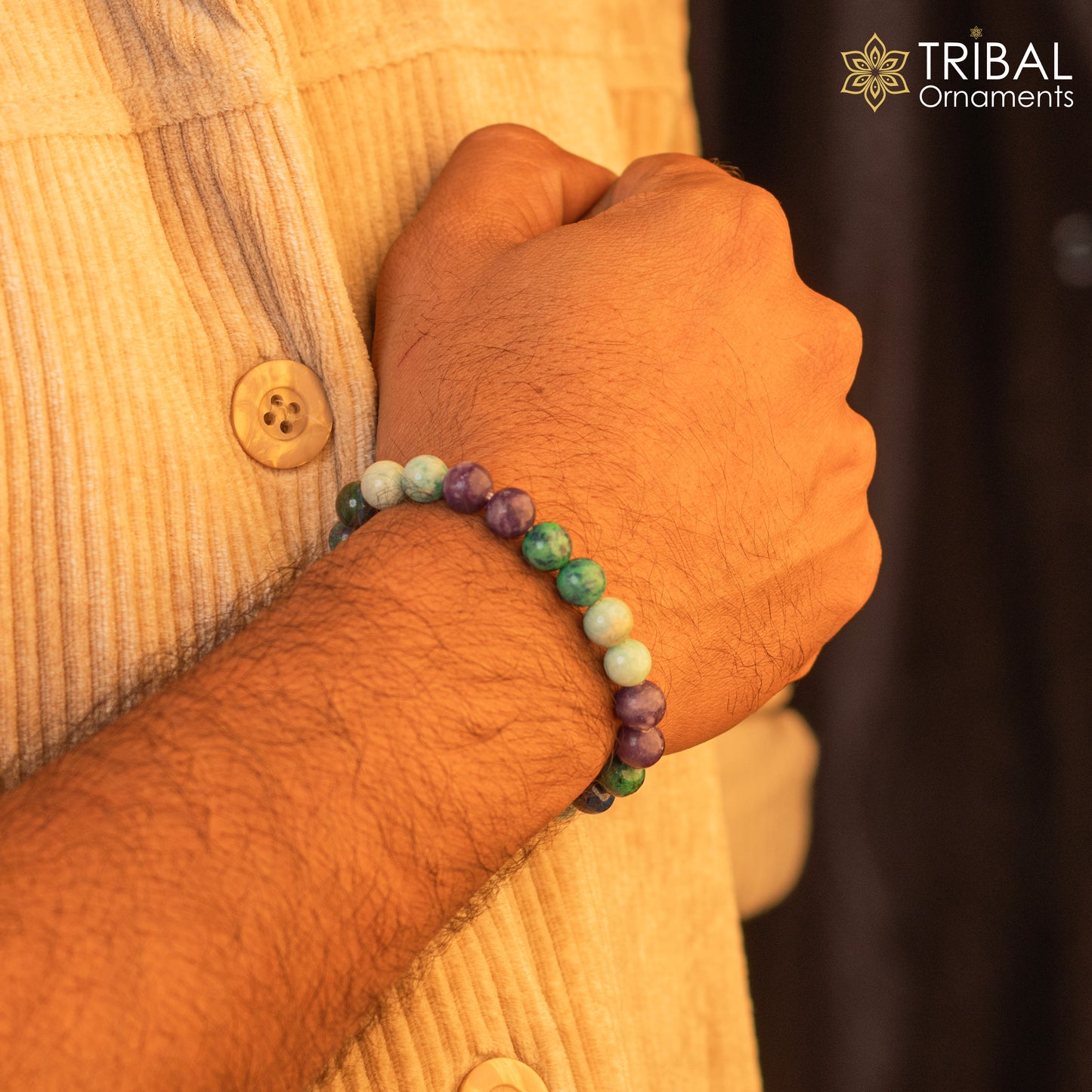 8 MM multi fluorite natural crystal stone beaded handmade bracelet, customized unisex Jewelry, stnbr166 - TRIBAL ORNAMENTS