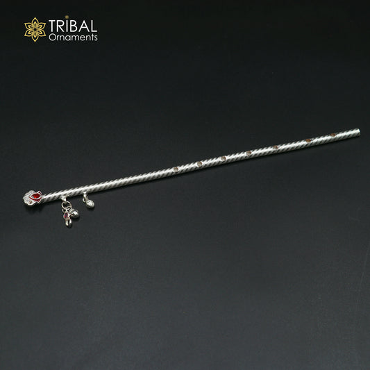 9" 925 sterling silver stylish design bansuri laddu Gopala flute, Krishna flute su1375 - TRIBAL ORNAMENTS