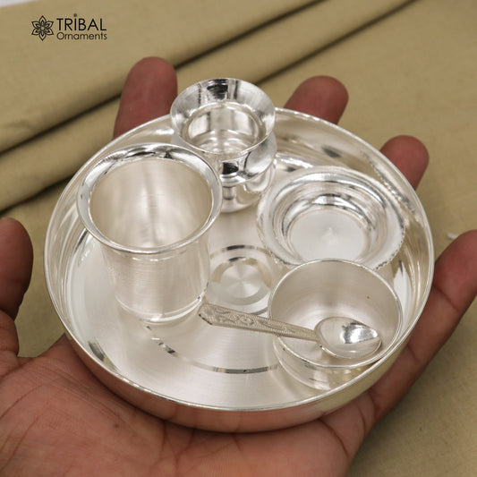 925 pure silver dinner set tray , plate bowl spoon,and glass,kalash pot silver baby food dining set, silver utensils gift sv322 - TRIBAL ORNAMENTS