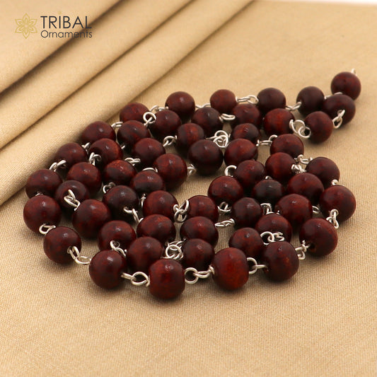 925 Solid silver red Sandal wood beads jaap mala handcrafted 54 beads jaap mala necklace chain use for medical india jewelry ch26 - TRIBAL ORNAMENTS