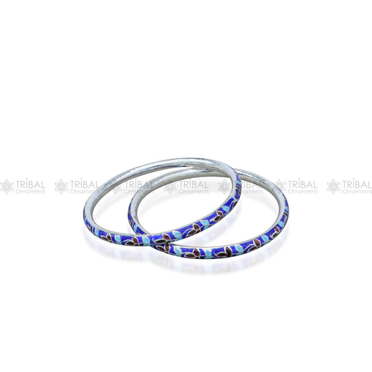 925 sterling meenakari work designer bangle bracelet pure silver gifting jewelry, brides made bangles ba434 - TRIBAL ORNAMENTS