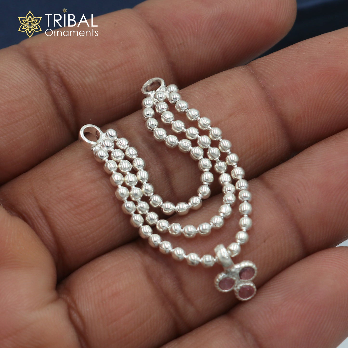 925 sterling silver 3 line beaded chain necklace for Lord Krishna Laddu Gopala jewelry set759 - TRIBAL ORNAMENTS