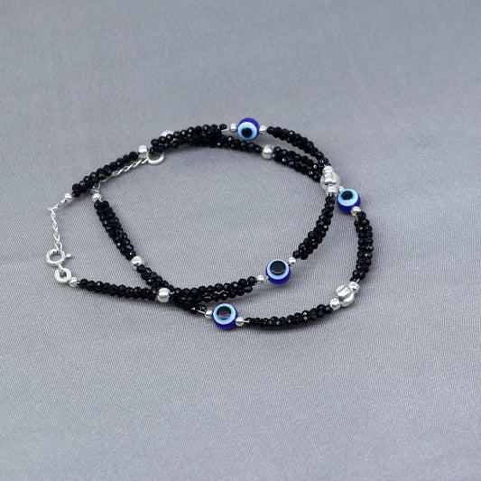 925 sterling silver and evil eye black beaded chain bracelet Combo use mother bracelet or baby anklets, sbr747 - TRIBAL ORNAMENTS