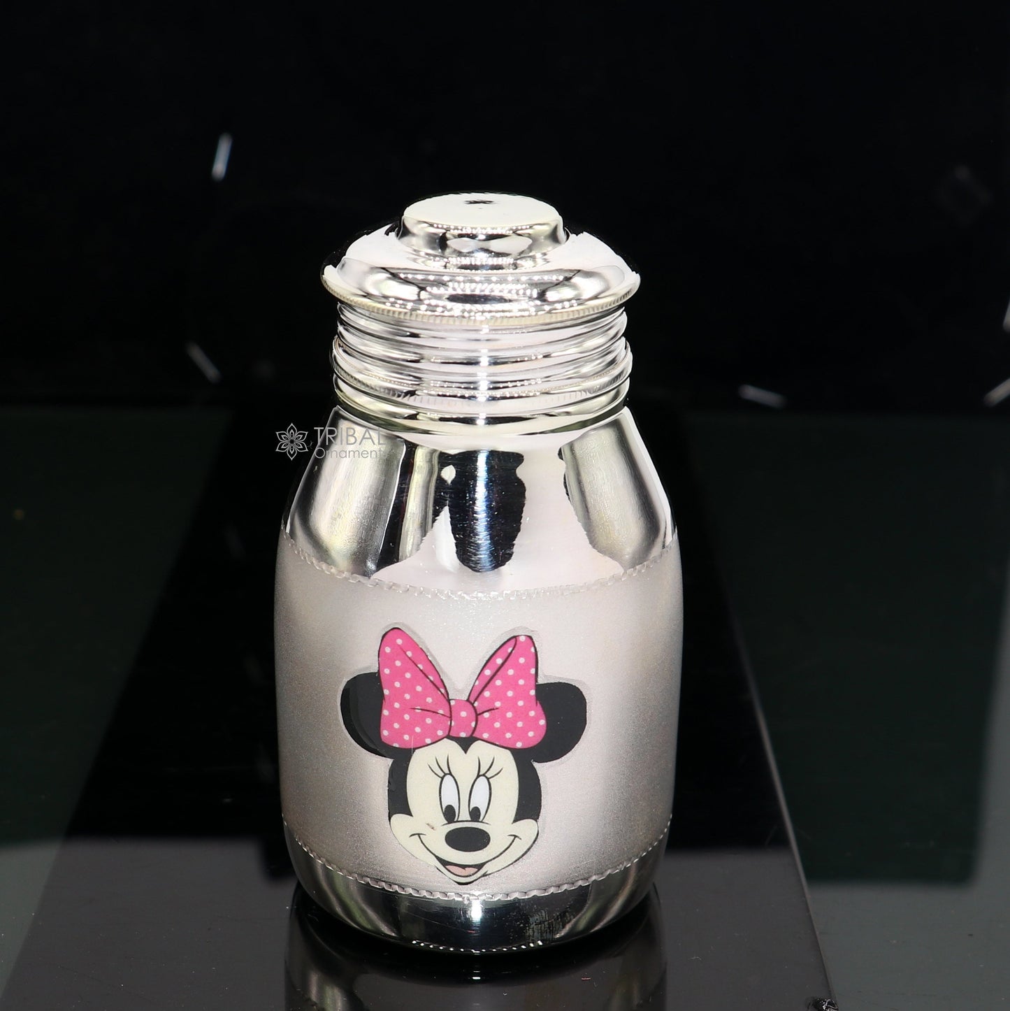 Sterling silver baby feeder milk bottle by TRIBAL ORNAMENTS, designed for infants and kids, perfect as a thoughtful gift.