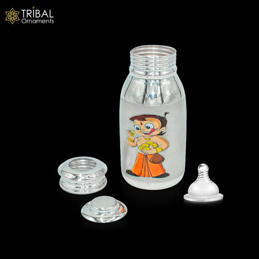 925 Sterling silver chota bheem cartoon design baby feeder milk bottle/ baby water bottle/ best kids gifting article sv304 - TRIBAL ORNAMENTS