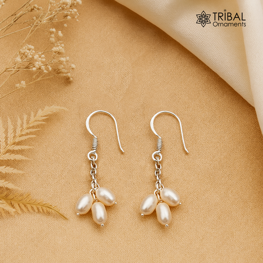 925 sterling silver hoop earrings with tiny freshwater pearls, stylish and customized, perfect for bridesmaids or elegant occasions.