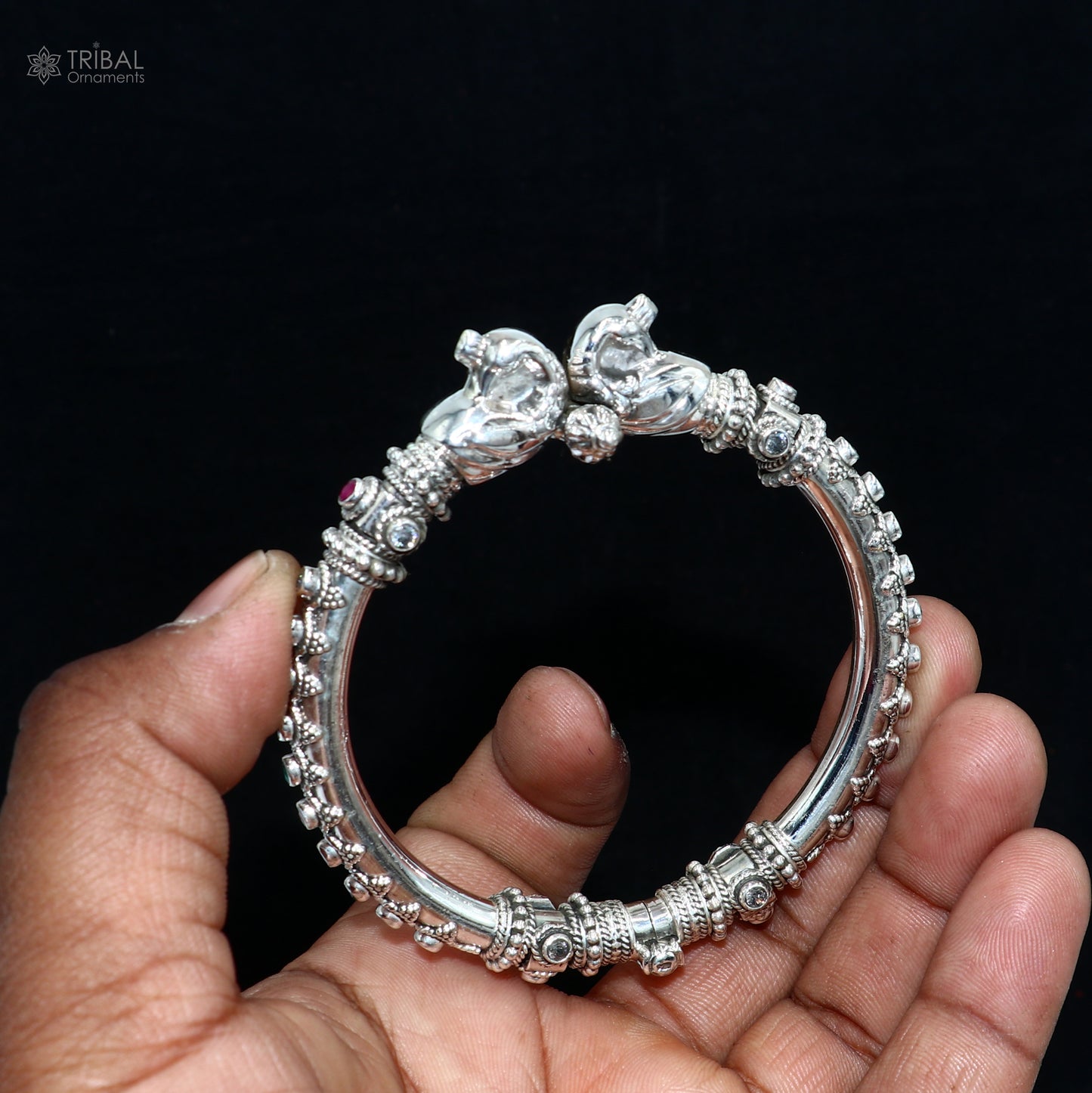 925 Sterling silver customized peacock bangle kada tribal jewelry nsk914 - TRIBAL ORNAMENTS