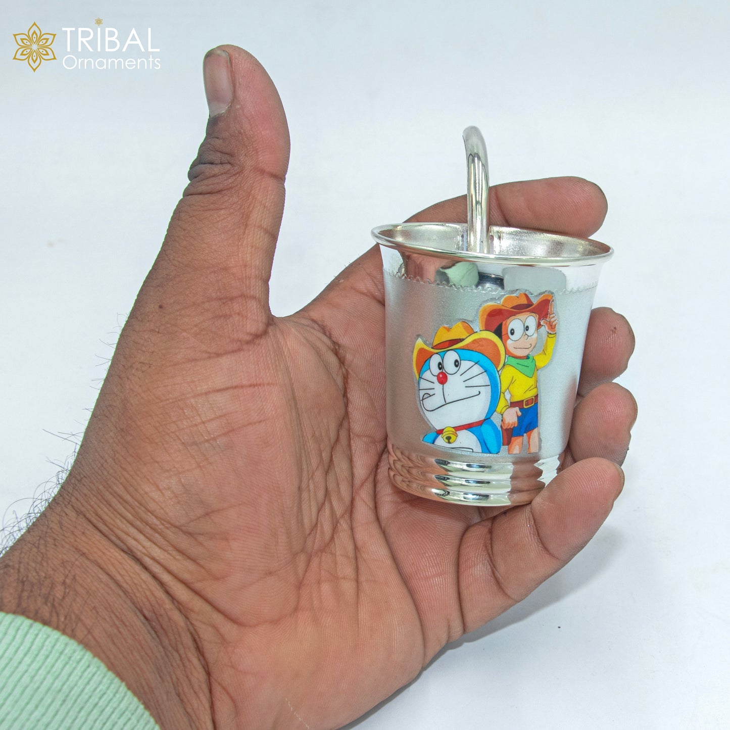 925 Sterling silver doorman cartoon design baby milk glass/ baby water glass/ best kids gifting article sv300 - TRIBAL ORNAMENTS